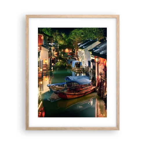 Affiche dans un chêne clair - Poster - Soirée dans une rue chinoise - 40x50 cm