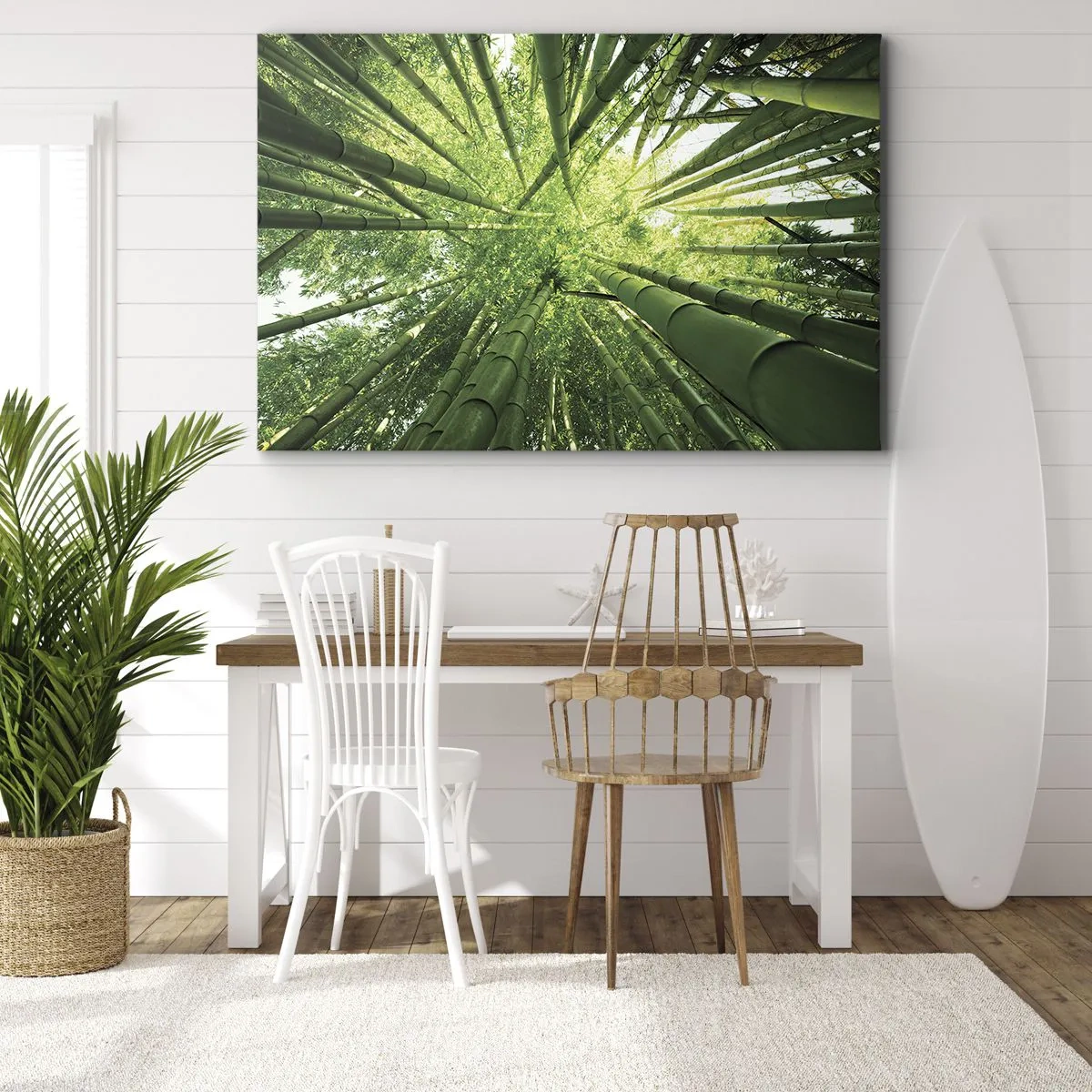 Impression sur toile - Image sur toile - Vue à travers une bambouseraie verte - 70x50cm - Dans une bambouseraie - Décoration murale moderne pour le salon et la chambre ARTTOR