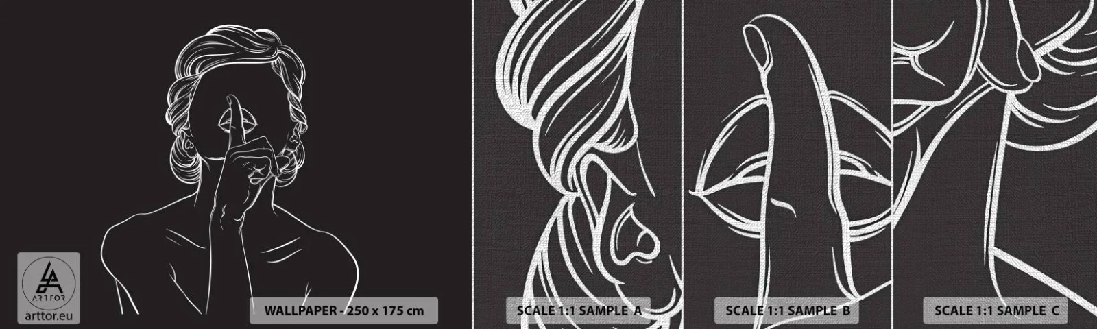 Échantillon de Papier Peint Premium Canvas - La beauté s'épanouit en silence - Femme, Dessin, Doubler - 100x30 cm