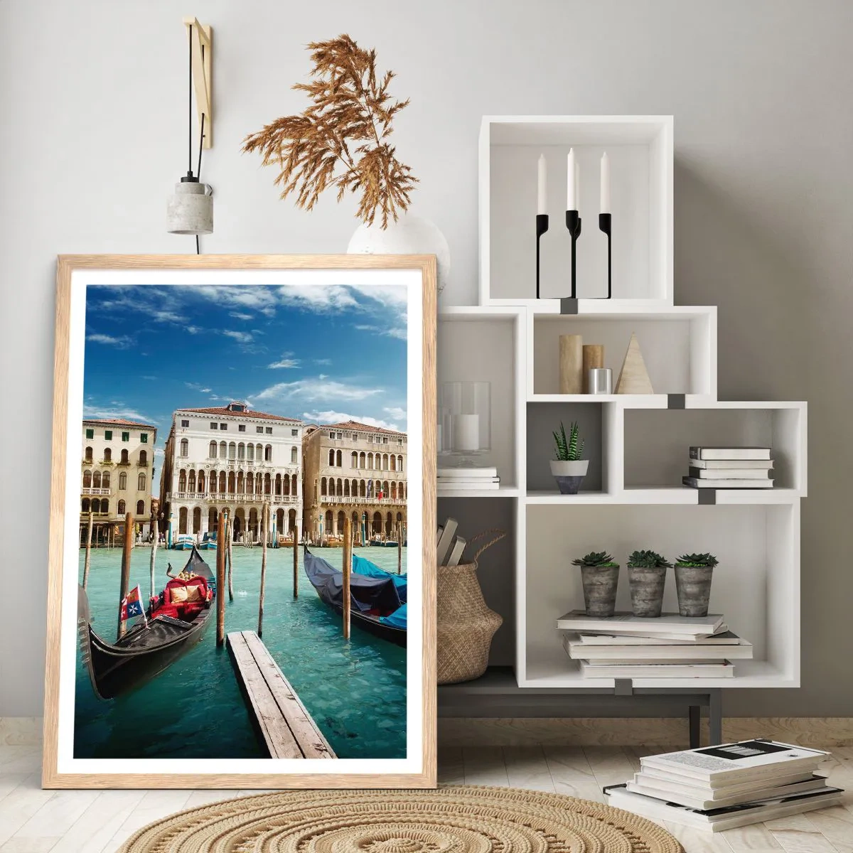 Affiche dans un chêne clair - Poster - Palace bleu ciel - 70x100 cm