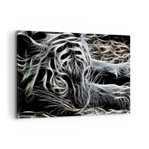 Impression sur toile - Image sur toile - Un motif abstrait représentant la silhouette d'un chat sur fond noir. - 100x70cm - Une étude de la légèreté du chat - Décoration murale moderne pour le salon et la chambre ARTTOR