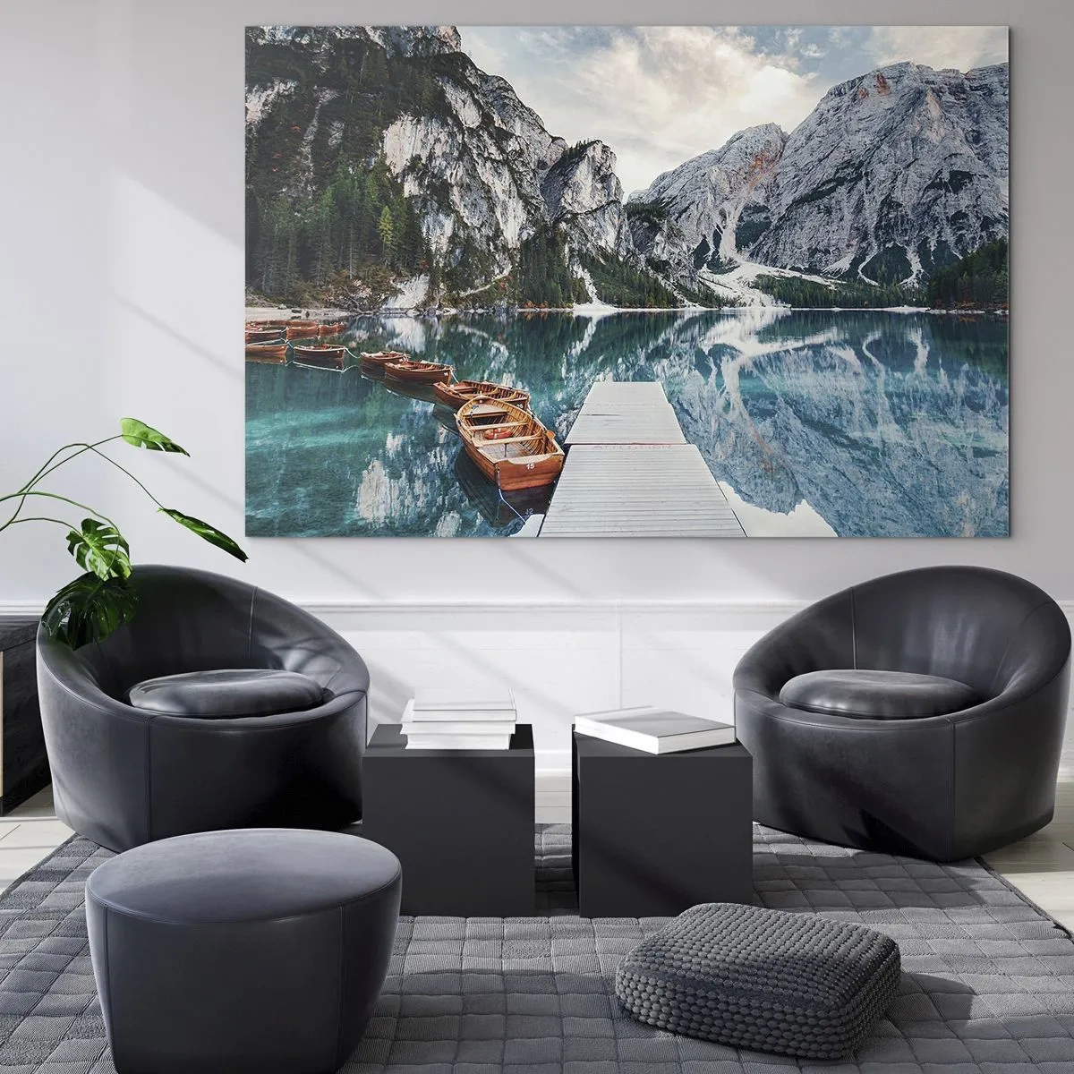 Impression sur verre - Image sur verre - Un pont en bois sur un lac turquoise dans les montagnes - 70x50cm - On va te montrer la beauté - Décoration murale moderne pour le salon et la chambre ARTTOR