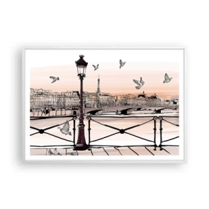 Affiche dans un cadre blanc - Poster - Sur les toits de Paris - 100x70 cm