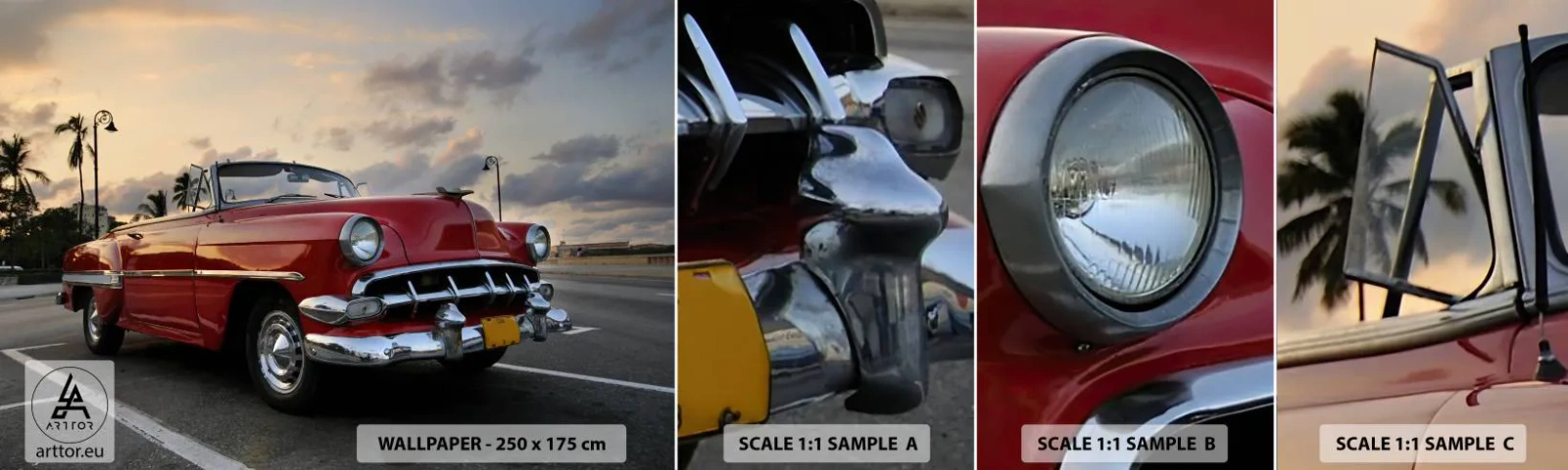 Échantillon De Papier Peint Standard Eco - La chaleur rouge des tropiques - Voiture, Automobile, Ancien - 100x30 cm