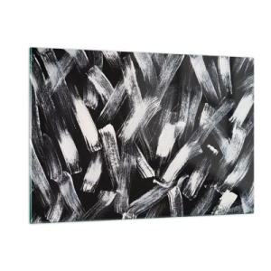 Impression sur verre - Image sur verre - Abstraction en noir et blanc de coups de pinceau sur un fond sombre - 120x80cm - L'abstraction dans l'esprit industriel - Décoration murale moderne pour le salon et la chambre ARTTOR