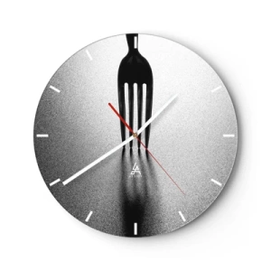 Horloge murale - Pendule murale - Fourchette noire sur fond argenté avec une ombre - 30x30cm - Lumière et ombre - Décoration murale moderne pour le salon, la cuisine et la chambre ARTTOR