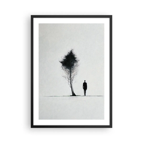Affiche dans un cadre noir - Poster - Une silhouette minimaliste et un arbre solitaire - 50x70cm - Nous errons tous - Décoration murale moderne pour le salon et la chambre ARTTOR