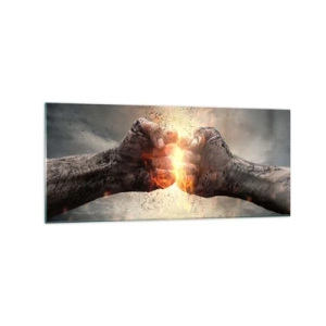 Impression sur verre - Image sur verre - Poings serrés dans une scène d'incendie dynamique - 120x50cm - Lève-toi pour le combat - Décoration murale moderne pour le salon et la chambre ARTTOR