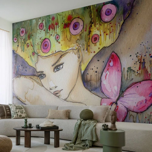 Papier Peint Autocollant Deluxe Sticker - La princesse papillon - Abstraction, Femme, Aquarelles - 500x350 cm