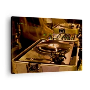 Impression sur toile - Image sur toile - Équipement DJ avec platine et table de mixage lors d'une fête - 70x50cm - Sentez-vous cette force? - Décoration murale moderne pour le salon et la chambre ARTTOR