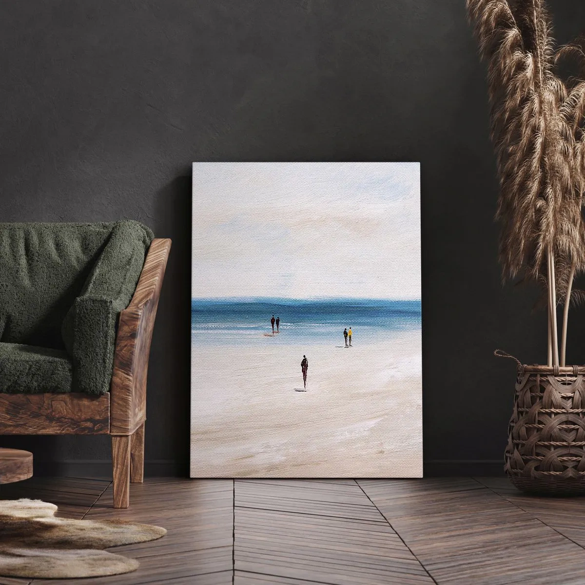 Impression sur toile - Image sur toile - Une plage avec des gens sur fond de mer calme - 80x120cm - Un besoin naturel - Décoration murale moderne pour le salon et la chambre ARTTOR