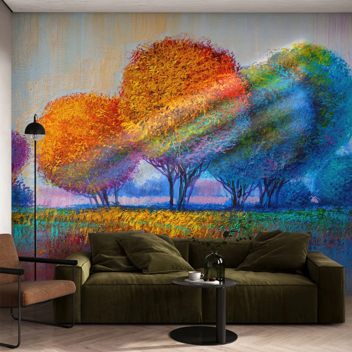 Papier Peint Photo Standard Eco - Un bouquet de couleurs éclatantes - Abstraction, Paysage, Des arbres - 400x280 cm