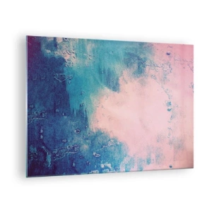 Impression sur verre - Image sur verre - Une combinaison abstraite de bleu et de rose poudré avec de la texture - 70x50cm - Etreintes bleues - Décoration murale moderne pour le salon et la chambre ARTTOR