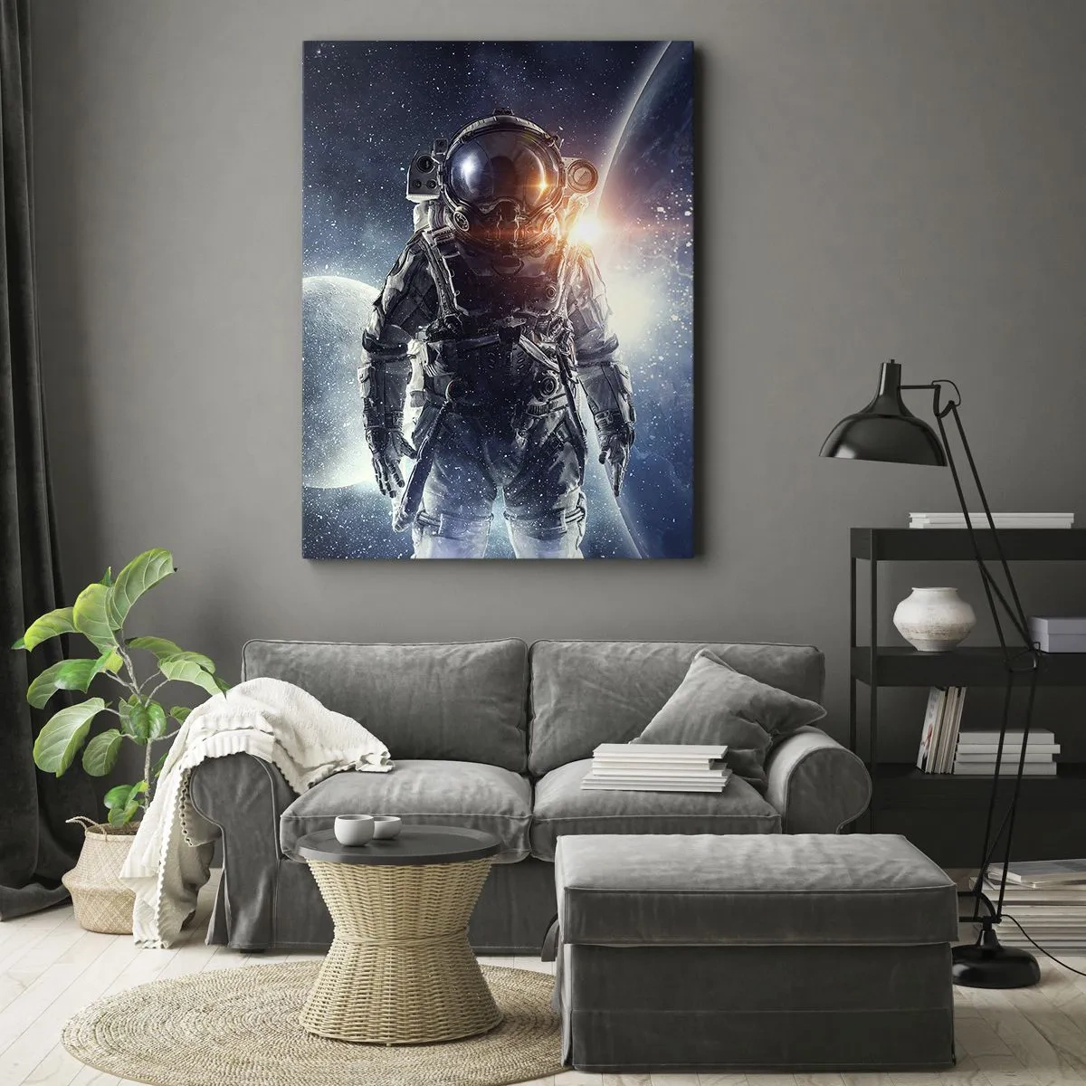 Impression sur toile - Image sur toile - Astronaute avec en arrière-plan l'espace et la planète Terre - 70x100cm - Aventure spatiale - Décoration murale moderne pour le salon et la chambre ARTTOR