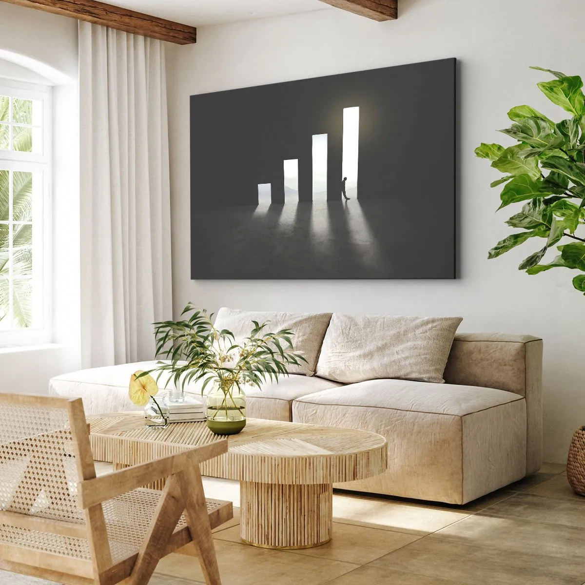 Impression sur toile - Image sur toile - Croissance symbolique sous forme de passages éclairés par la lumière - 70x50cm - Succès – impression - Décoration murale moderne pour le salon et la chambre ARTTOR