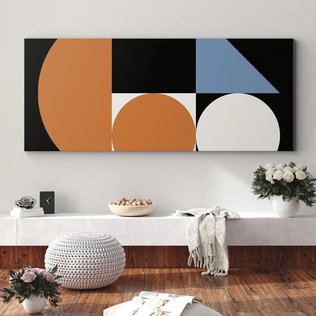 Impression sur toile - Image sur toile - Motif géométrique avec des formes colorées sur fond noir - 120x50cm - Rangement de figures - Décoration murale moderne pour le salon et la chambre ARTTOR