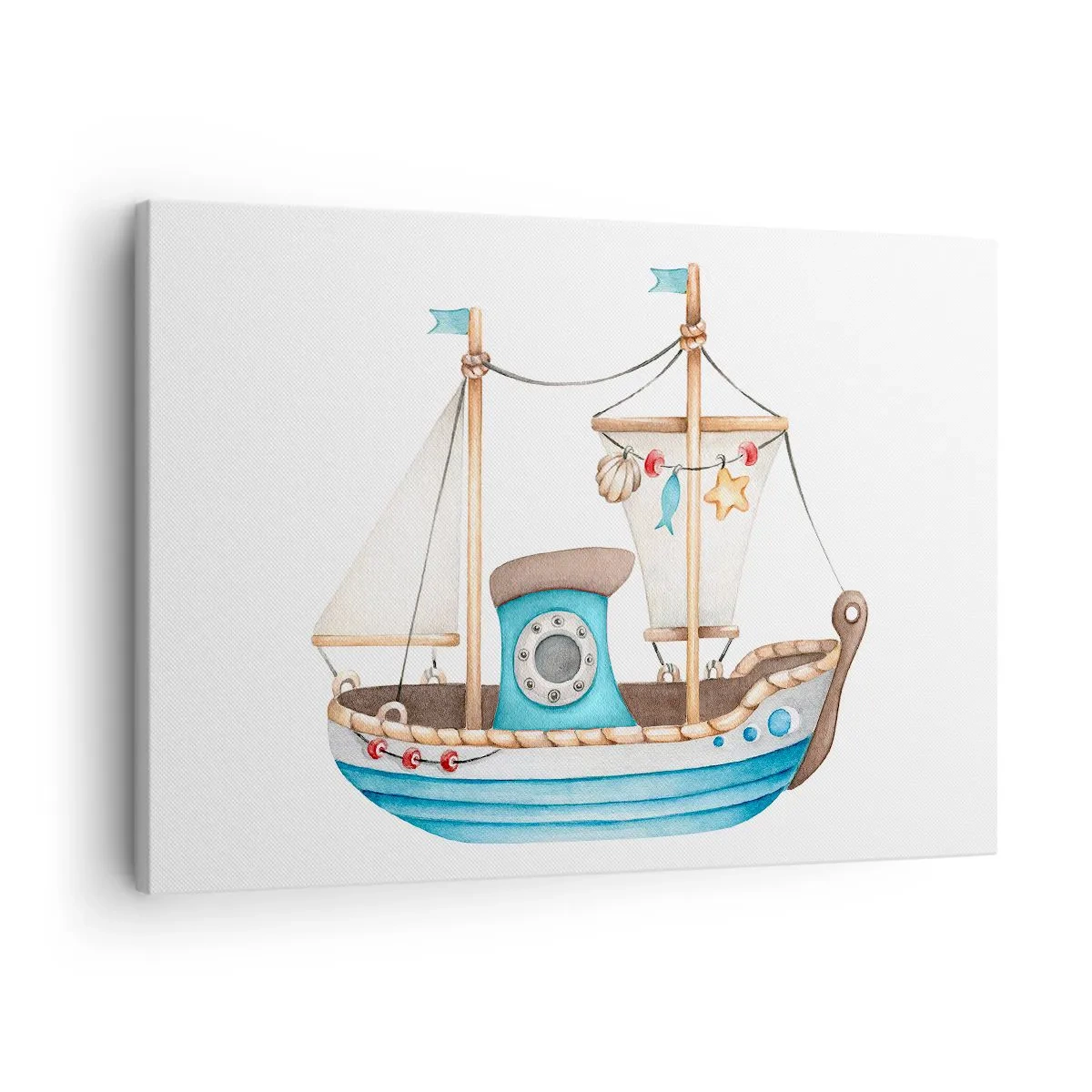 Impression sur toile - Image sur toile - Illustration d'un navire aux couleurs pastel sur fond blanc - 70x50cm - Ohé, l'aventure ! - Décoration murale moderne pour le salon et la chambre ARTTOR