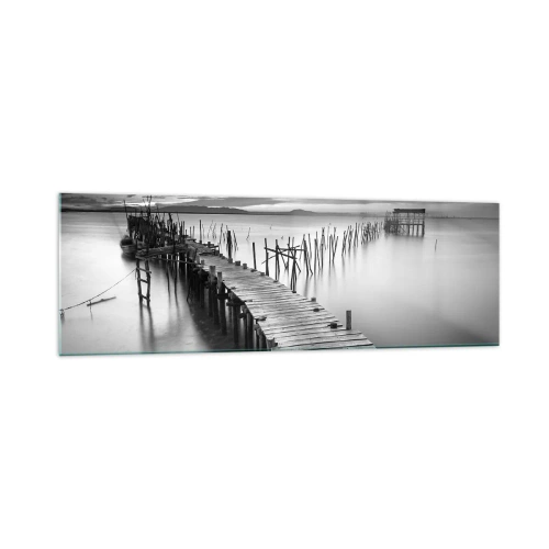 Impression sur verre - Image sur verre - Une jetée en bois sur un lac calme dans des tons de gris - 160x50cm - La paix d'un rivage oublié - Décoration murale moderne pour le salon et la chambre ARTTOR
