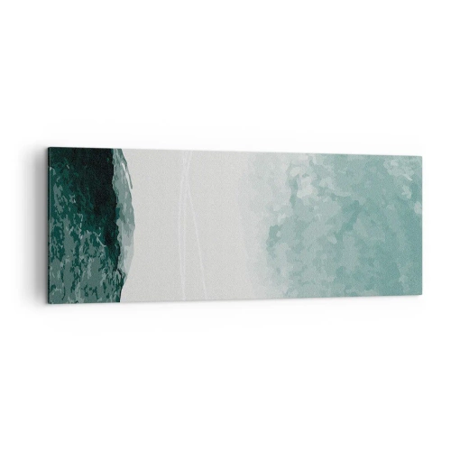 Impression sur toile - Image sur toile - Une délicate composition abstraite dans des tons de vert avec des formes subtiles sur un fond clair. - 140x50cm - Rencontre avec le brouillard - Décoration murale moderne pour le salon et la chambre ARTTOR