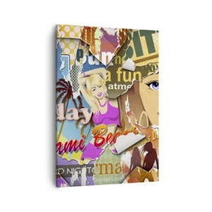 Impression sur toile - Image sur toile - Un collage coloré avec des éléments rétro et pop art. - 50x70cm - Souvenirs de vacances - Décoration murale moderne pour le salon et la chambre ARTTOR