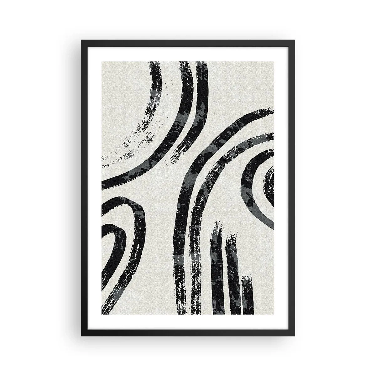 Affiche dans un cadre noir - Poster - Lignes noires abstraites sur fond clair - 50x70cm - À moitié arrêté - Décoration murale moderne pour le salon et la chambre ARTTOR
