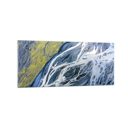 Impression sur verre - Image sur verre - Vue aérienne abstraite des lits de rivières sinueux - 120x50cm - Peintures rupestres de la nature - Décoration murale moderne pour le salon et la chambre ARTTOR