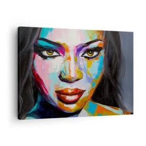 Impression sur toile - Image sur toile - Un portrait coloré d'une femme au regard intense - 70x50cm - Il est impossible de le quitter les yeux - Décoration murale moderne pour le salon et la chambre ARTTOR