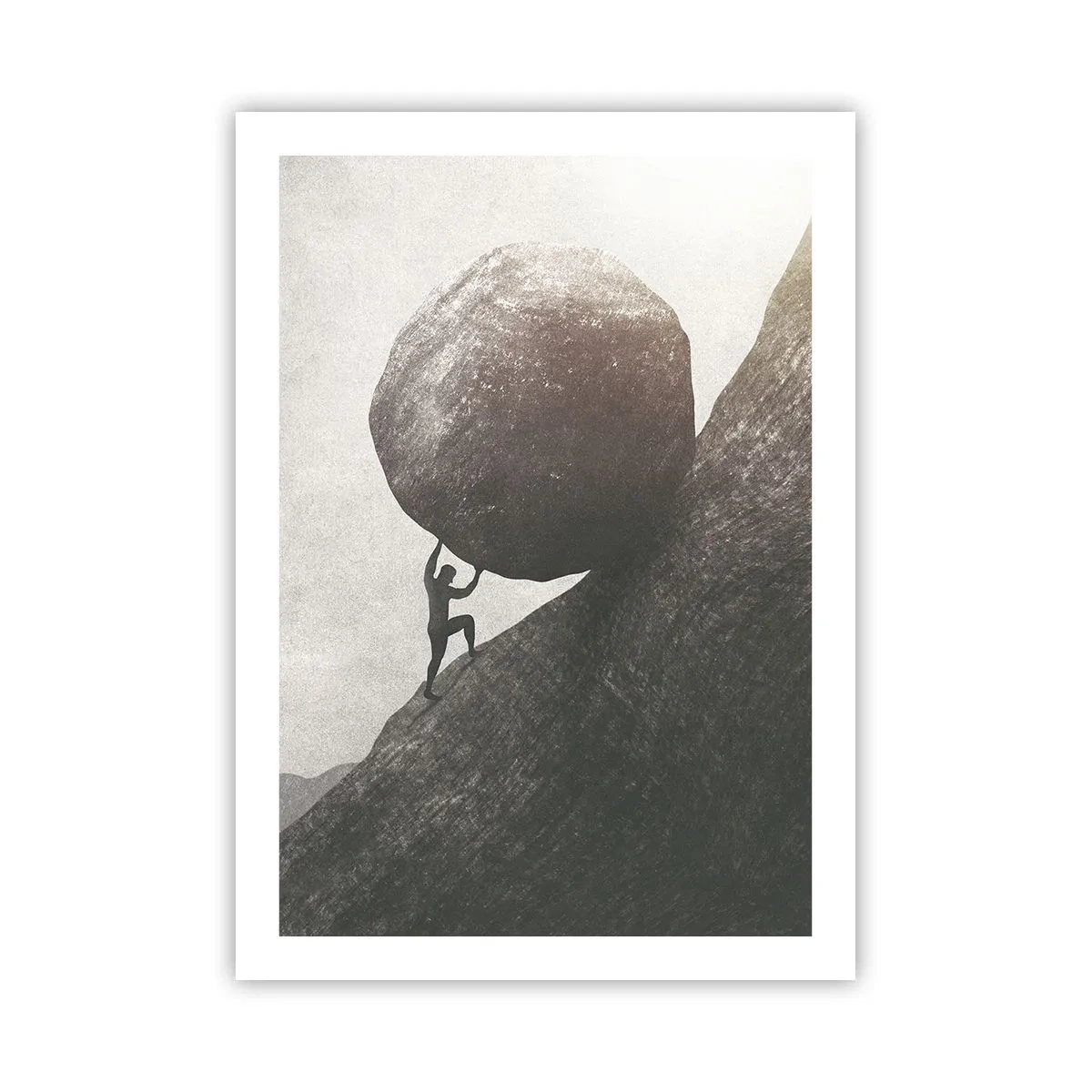 Affiche - Poster - Une figure symbolique portant un rocher sur une colline - 50x70cm - Je crois contre tout espoir - Décoration murale moderne pour le salon et la chambre ARTTOR