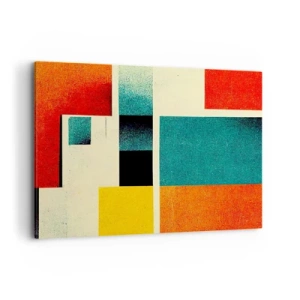 Impression sur toile - Image sur toile - Abstraction géométrique avec des rectangles et des carrés colorés - 100x70cm - Abstraction géométrique – bonne énergie - Décoration murale moderne pour le salon et la chambre ARTTOR