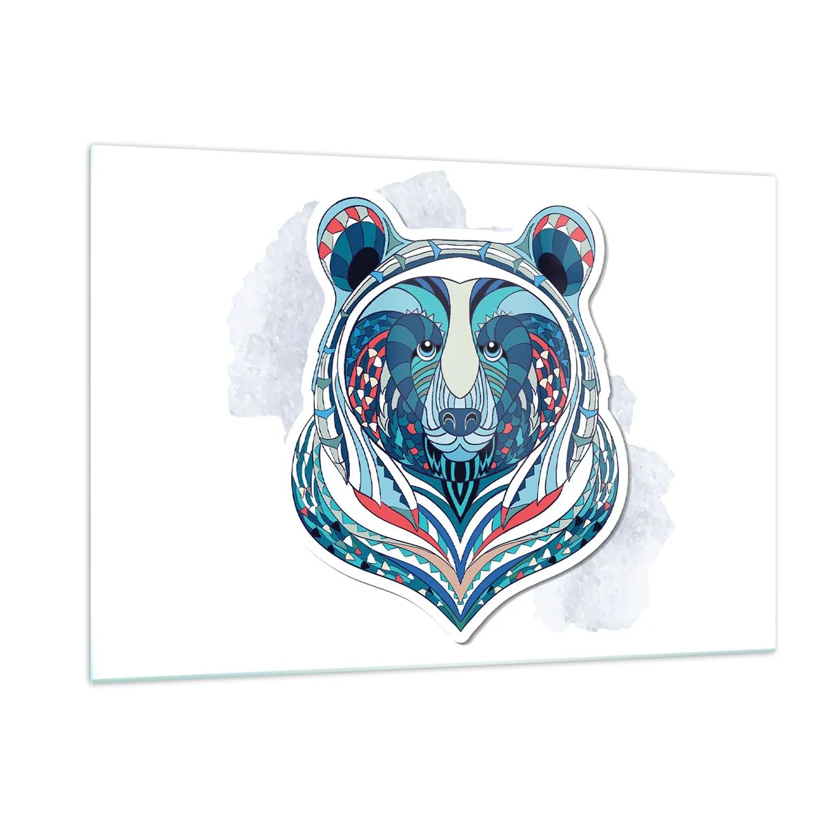 Impression sur verre - Image sur verre - Un portrait coloré et géométrique d'un ours en peluche - 120x80cm - Vive le Groenland ! - Décoration murale moderne pour le salon et la chambre ARTTOR