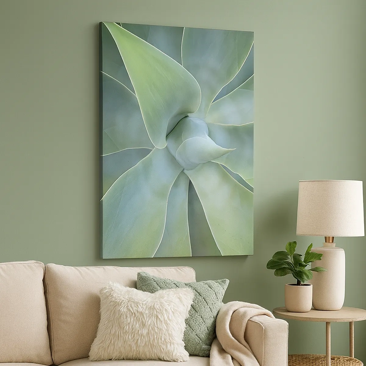 Impression sur toile - Image sur toile - Feuilles d'agave subtiles dans des tons verts - 50x70cm - La naissance de la verdure - Décoration murale moderne pour le salon et la chambre ARTTOR