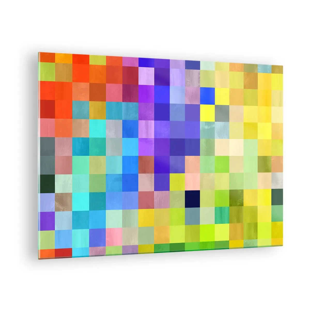 Impression sur verre - Image sur verre - Blocs géométriques colorés dans des tons vifs et vibrants - 70x50cm - Tous différents, tous égaux - Décoration murale moderne pour le salon et la chambre ARTTOR