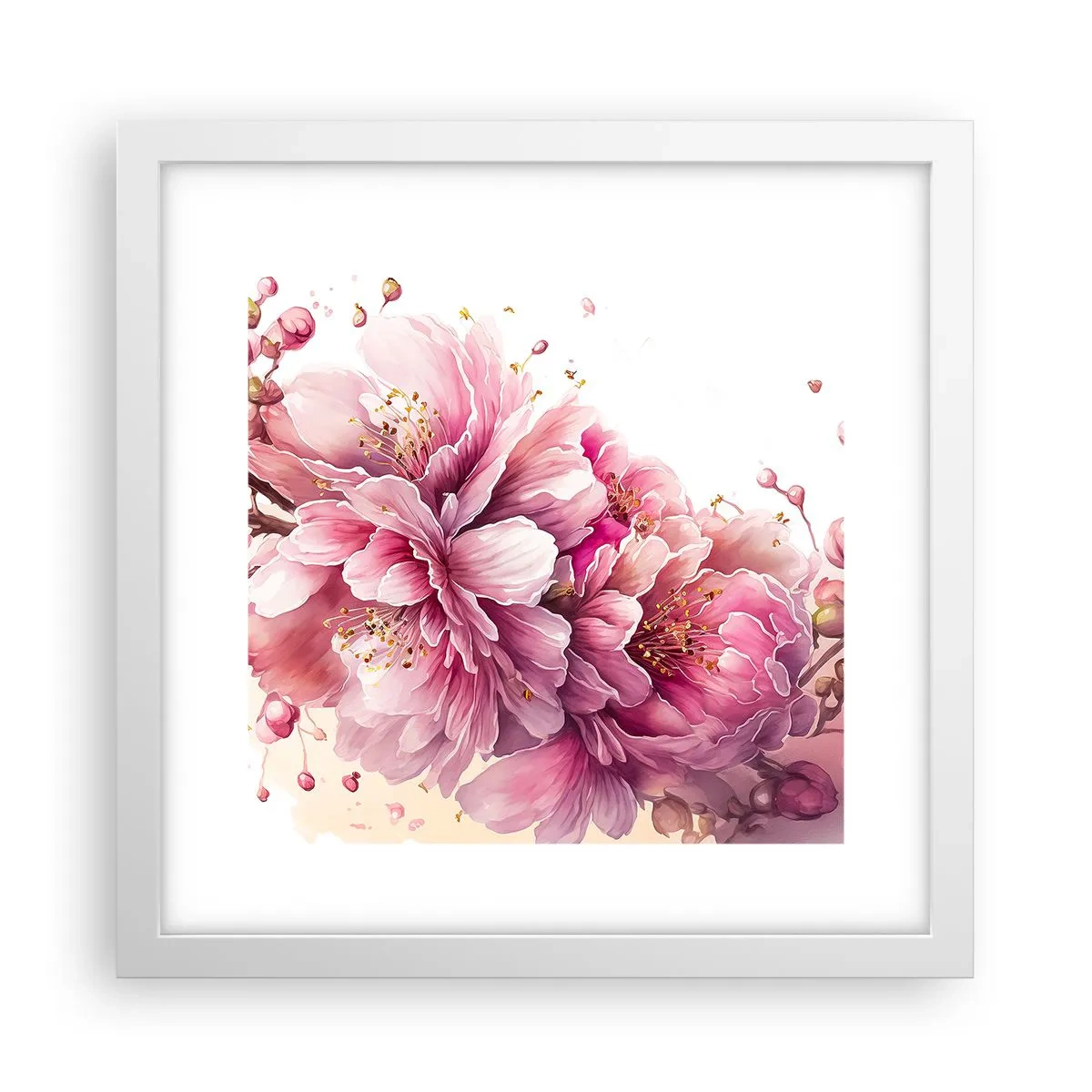 Affiche dans un cadre blanc - Poster - Fleur florissante de cerisier - 30x30 cm
