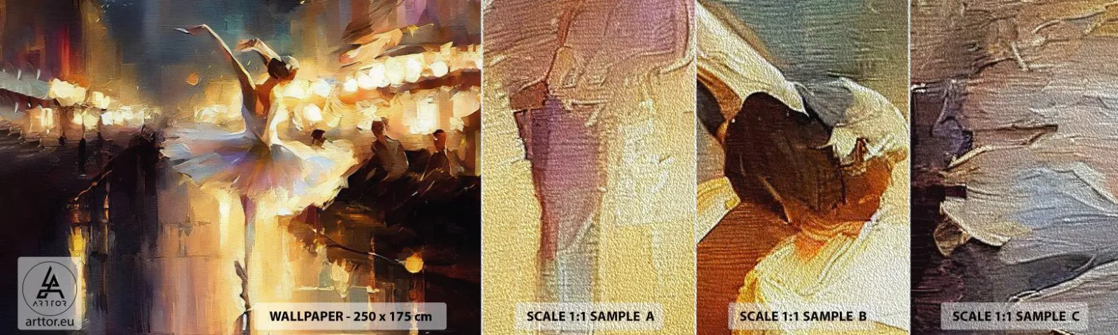 Échantillon de Papier Peint Premium Sand - Miracle dans la rue - Ballerine, Danse, Couleur à l'huile - 100x30 cm