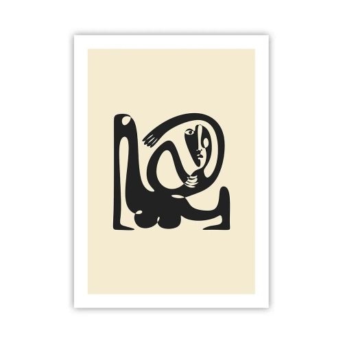 Affiche - Poster - Figure abstraite sur fond beige avec des lignes noires - 50x70cm - Presque du Picasso - Décoration murale moderne pour le salon et la chambre ARTTOR