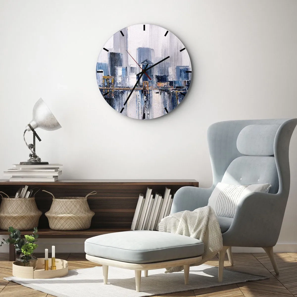 Horloge murale - Pendule murale - Panorama impressionniste de la ville avec des gratte-ciel et un pont - 30x30cm - Impression new-yorkaise - Décoration murale moderne pour le salon, la cuisine et la chambre ARTTOR