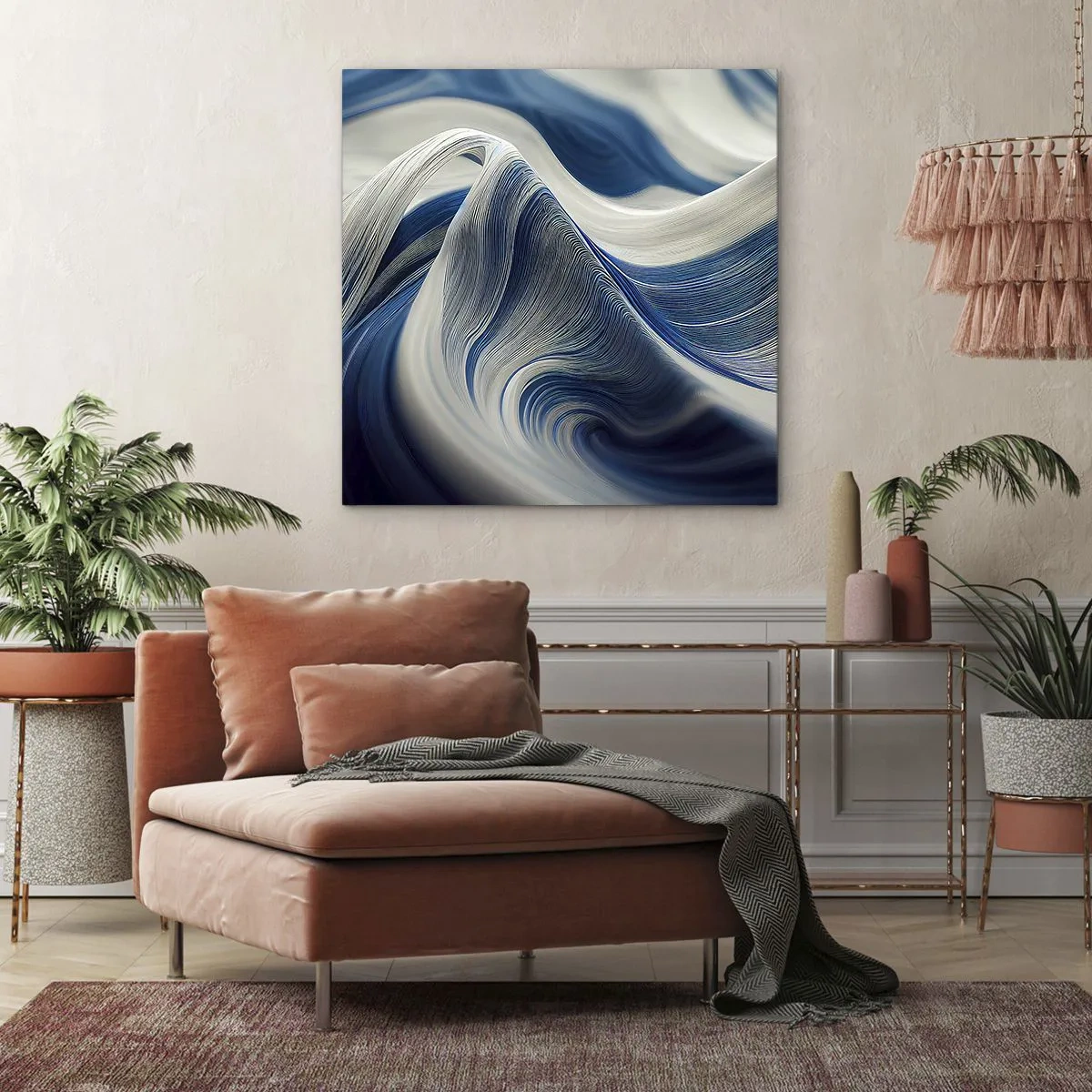 Impression sur toile - Image sur toile - La fluidité du bleu et du blanc - 70x70 cm
