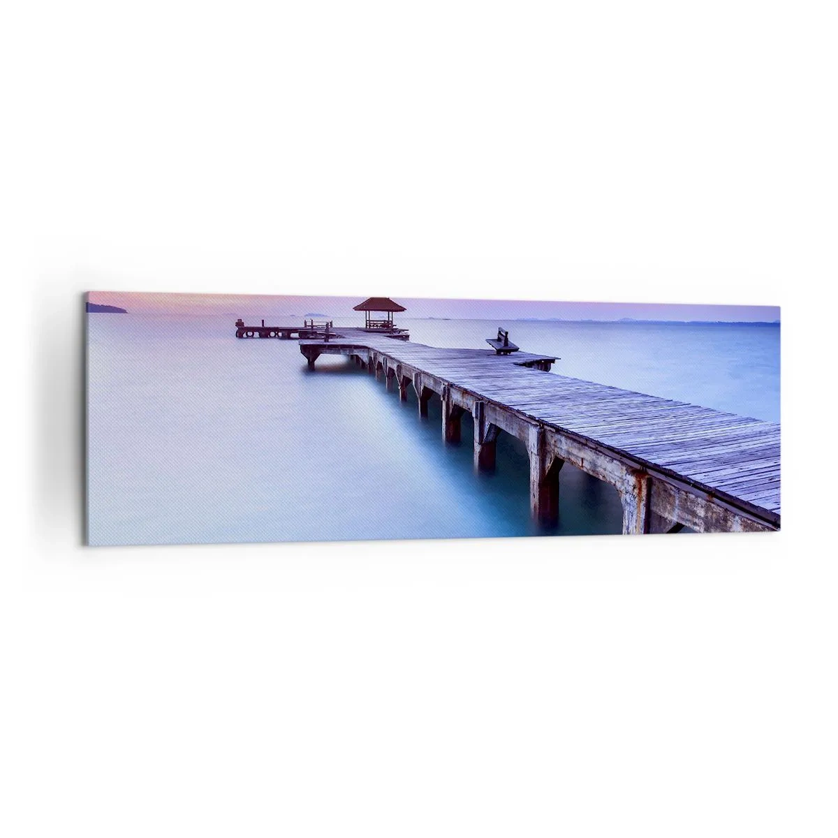 Impression sur toile - Image sur toile - Jetée en bois donnant sur l'eau au coucher du soleil - 160x50cm - Une mer de calme jusqu'à l'horizon - Décoration murale moderne pour le salon et la chambre ARTTOR
