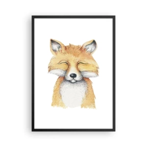 Affiche dans un cadre noir - Poster - Un charmant dessin d'un renard souriant aux couleurs douces - 50x70cm - Humeurs de renard - Décoration murale moderne pour le salon et la chambre ARTTOR