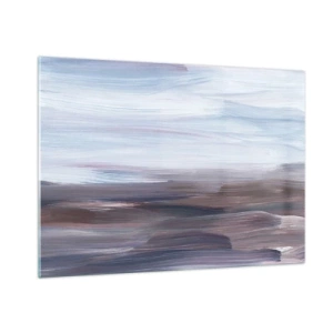 Impression sur verre - Image sur verre - Des traînées d'eau horizontales dans des tons de bleu et de marron dans un style abstrait - 100x70cm - Éléments : eau - Décoration murale moderne pour le salon et la chambre ARTTOR
