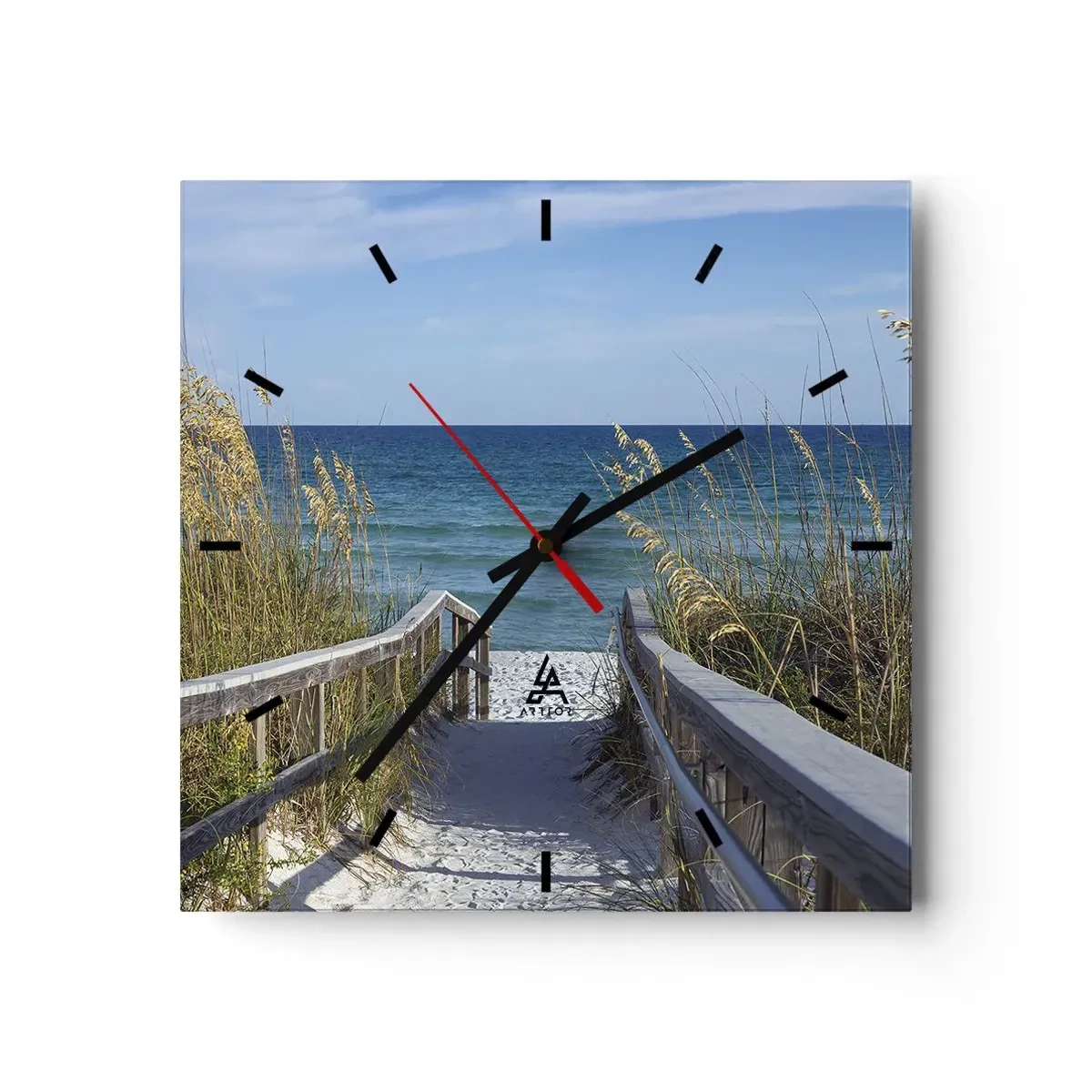 Horloge murale - Pendule murale - Chemin vers la plage avec vue sur la mer - 30x30cm - Au soleil, sous le vent - Décoration murale moderne pour le salon et la chambre ARTTOR