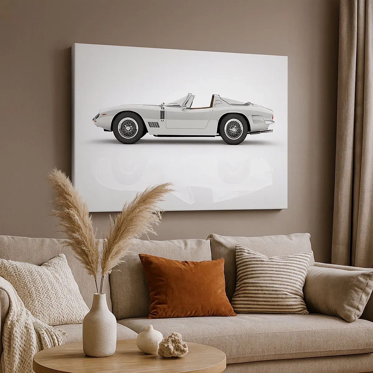 Impression sur toile - Image sur toile - Cabriolet blanc classique sur fond clair - 70x50cm - Promesse de plaisir - Décoration murale moderne pour le salon et la chambre ARTTOR