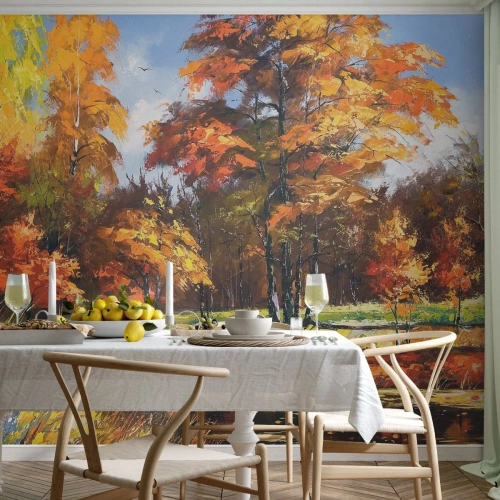 Papier Peint Photo Premium Canvas - Paysage en or et bronze - Paysage, Forêt, Impressionnisme - 400x280 cm