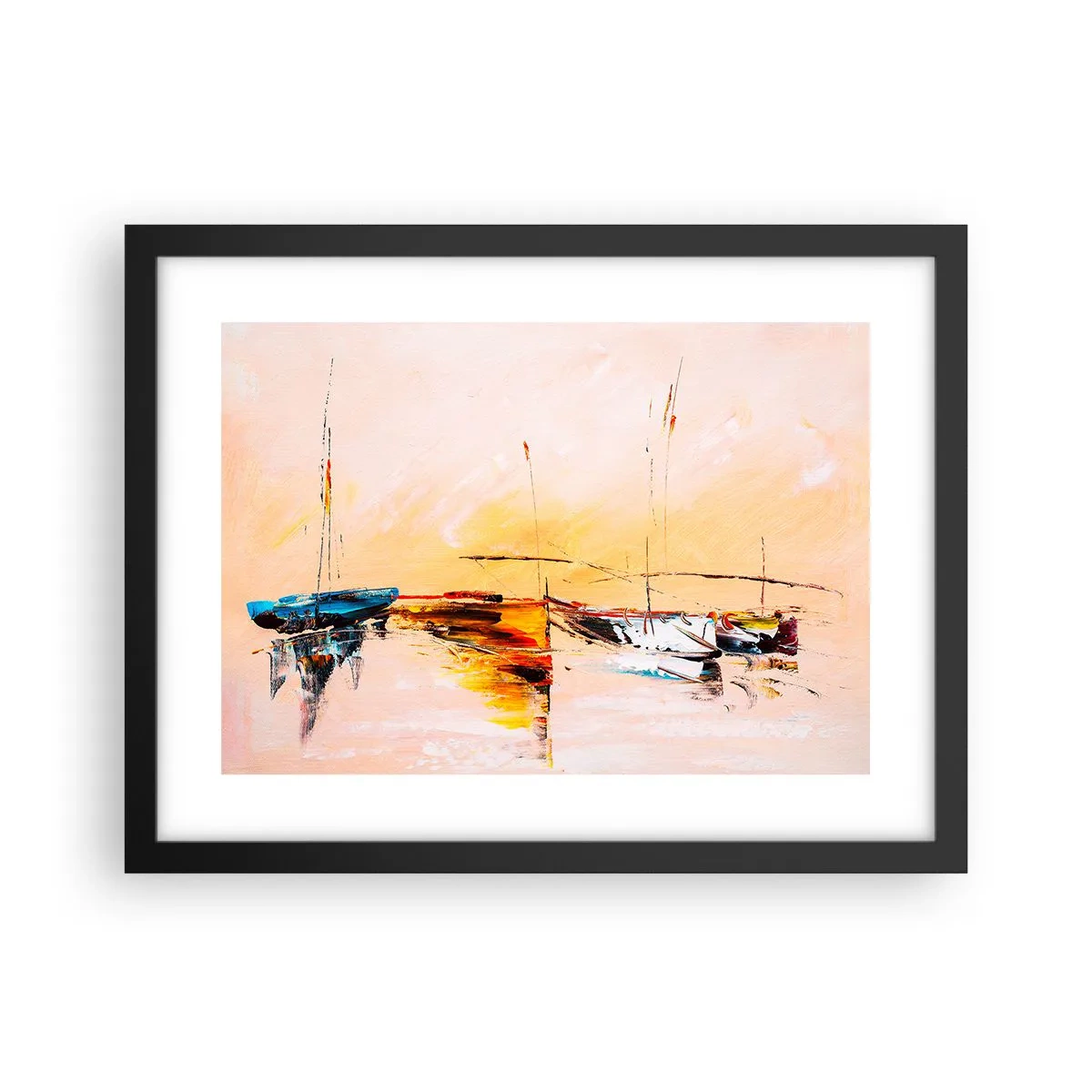 Affiche dans un cadre noir - Poster - Soirée à la marina - 40x30 cm