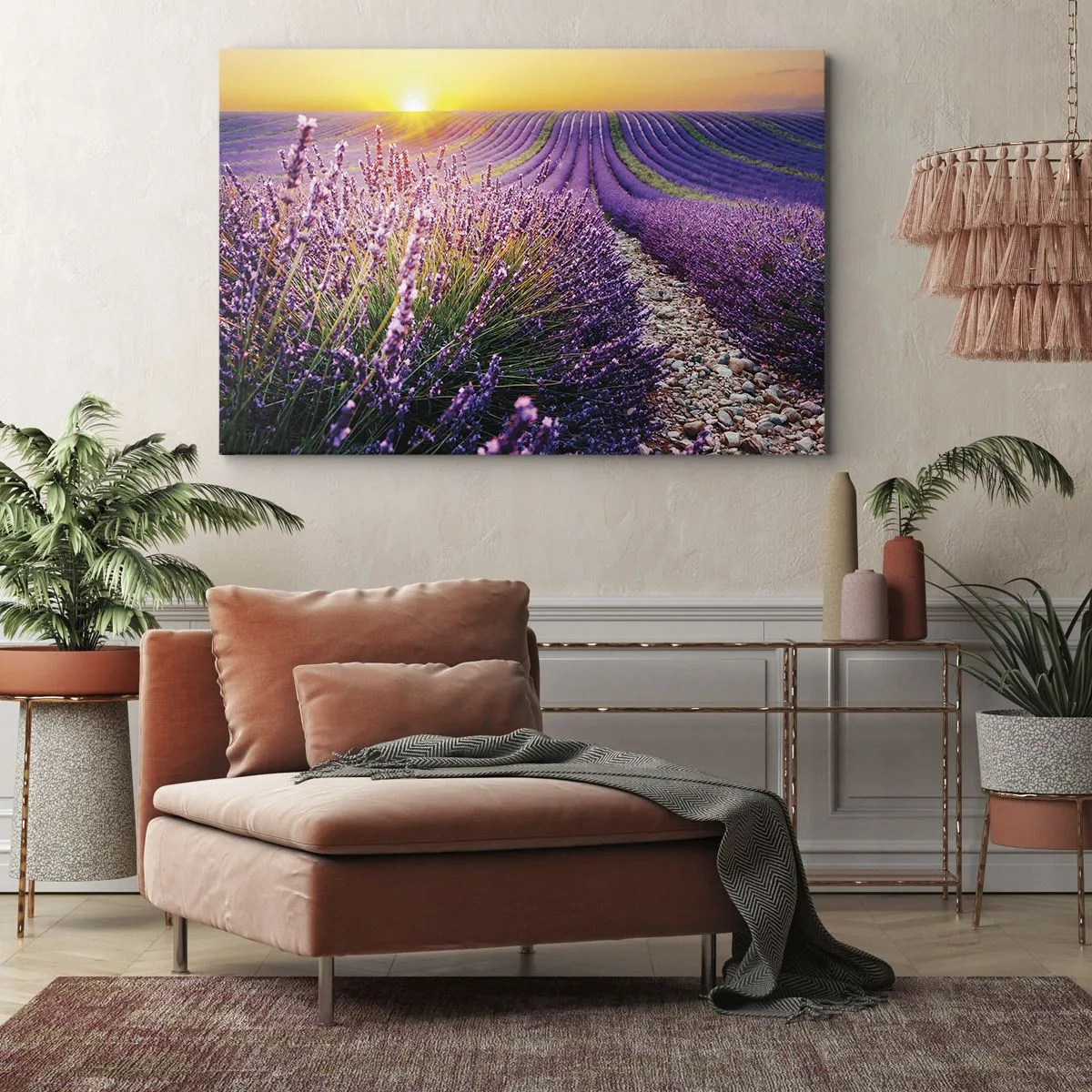 Impression sur toile - Image sur toile - Champ de lavande au coucher du soleil - 120x80cm - Tige parfumée - Décoration murale moderne pour le salon et la chambre ARTTOR