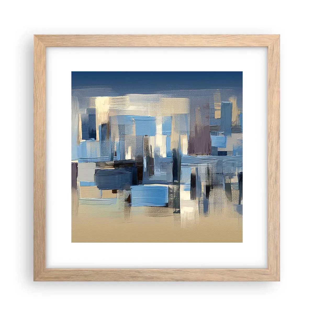 Affiche dans un chêne clair - Poster - Construction bleue - 30x30 cm