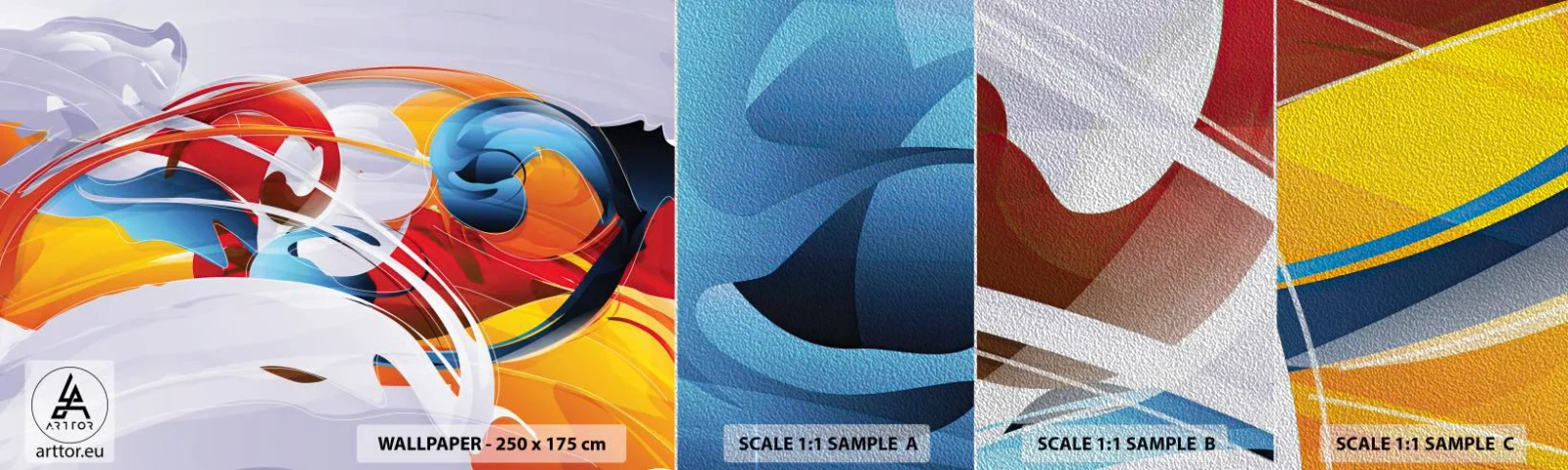 Échantillon de Papier Peint Premium Sand - La danse des éléments - Abstraction, Morceau, Graphique - 100x30 cm