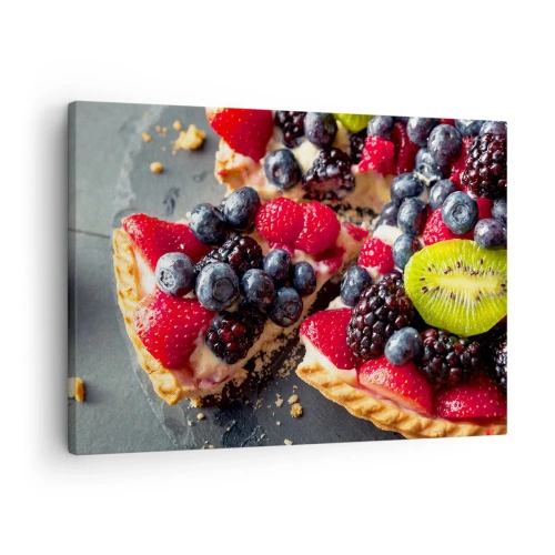 Impression sur toile - Image sur toile - Tarte colorée aux fruits et à la crème - 70x50cm - Dolce vita! - Décoration murale moderne pour le salon et la chambre ARTTOR