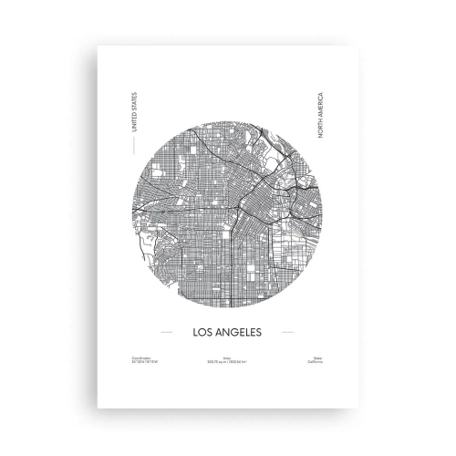 Affiche - Poster - Une carte minimaliste de Los Angeles en noir et blanc. - 50x70cm - Anatomie de Los Angeles - Décoration murale moderne pour le salon et la chambre ARTTOR