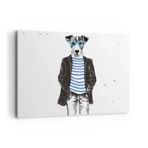 Impression sur toile - Image sur toile - Portrait d'un chien portant des lunettes et une chemise de marin dans un style humoristique - 100x70cm - Un charme de chien - Décoration murale moderne pour le salon et la chambre ARTTOR